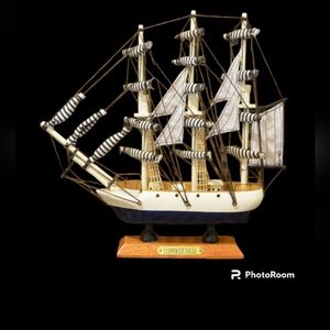 Vintage Wood Model Ship "Clipper XIX Siecle" Cloth Sail Boat Wooden Collectible